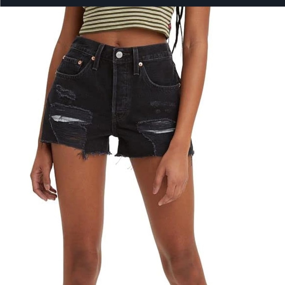 Levi's Black Distressed Denim Shorts